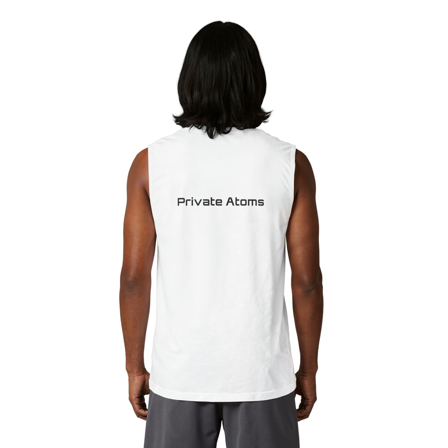Sunglasses Graphic Muscle Tank – "Private Atoms" Minimalist Tee